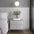 Mesa de Cabeceira Jasper 64 cm Off White Fosco com Champanhe - Província - Mesa de Cabeceira