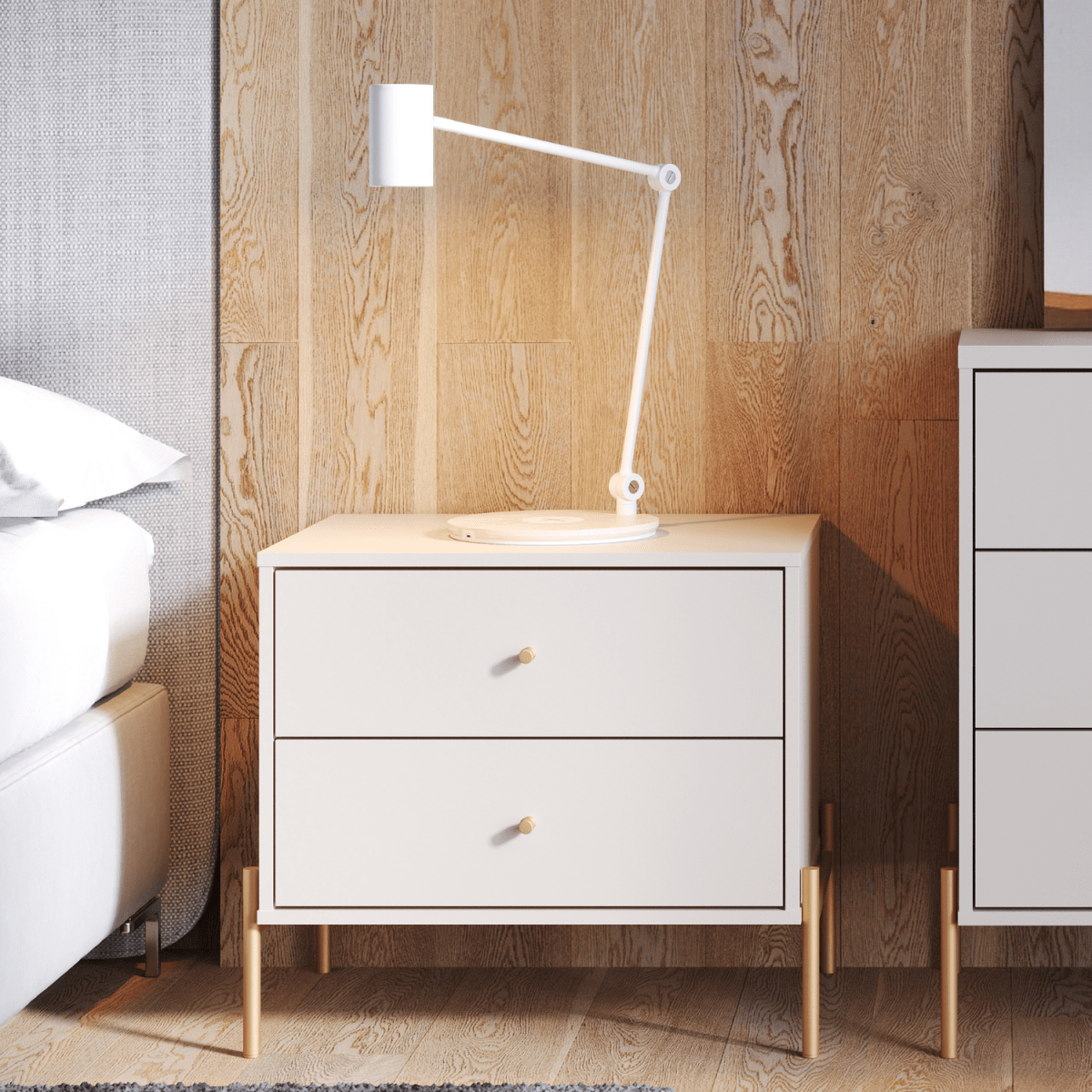 Mesa de Cabeceira Jasper 64 cm Off White Fosco com Dourado - Província - Mesa de Cabeceira