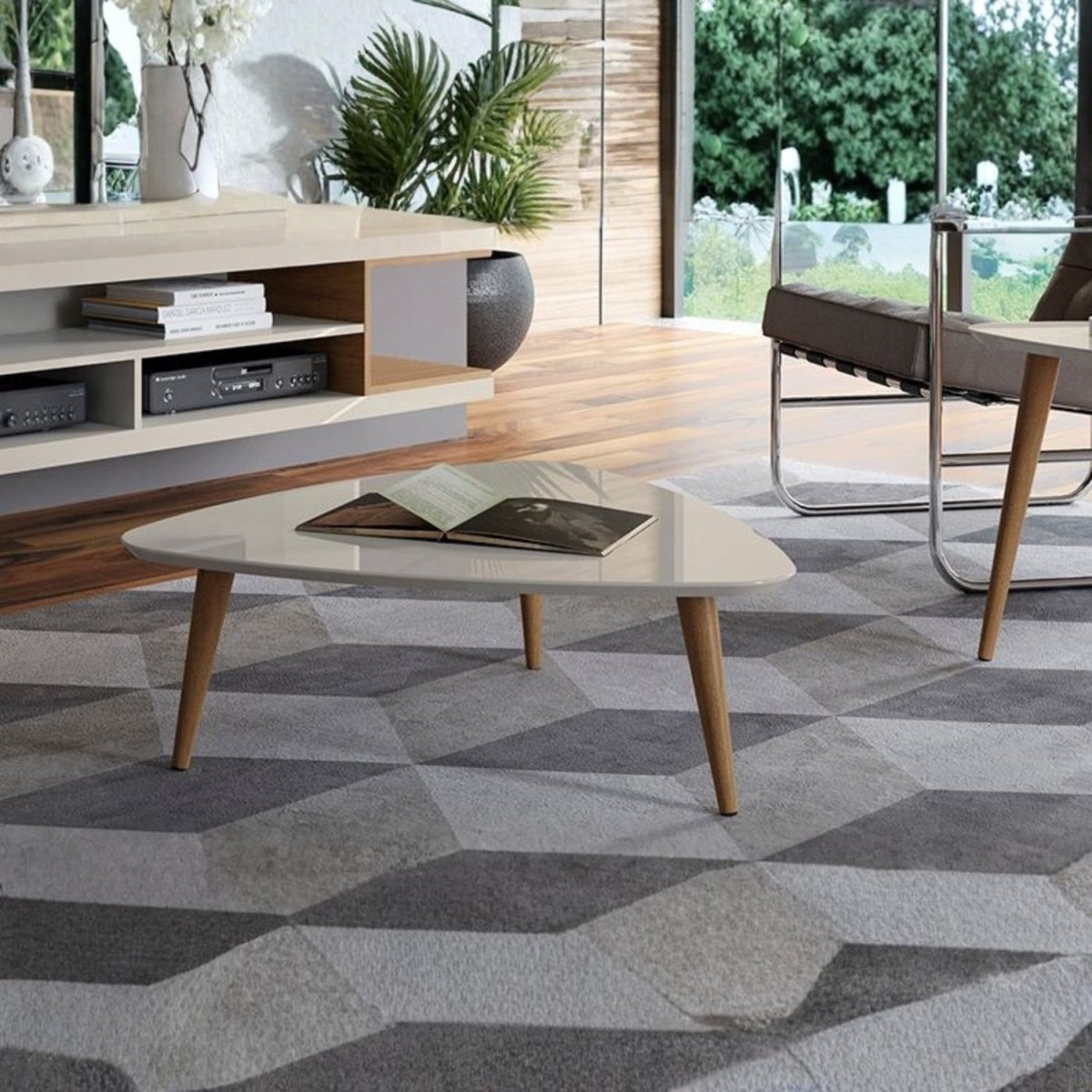 Mesa de Centro Triangular Utopia Baixa Off - White Gloss - Província - Mesa de centro