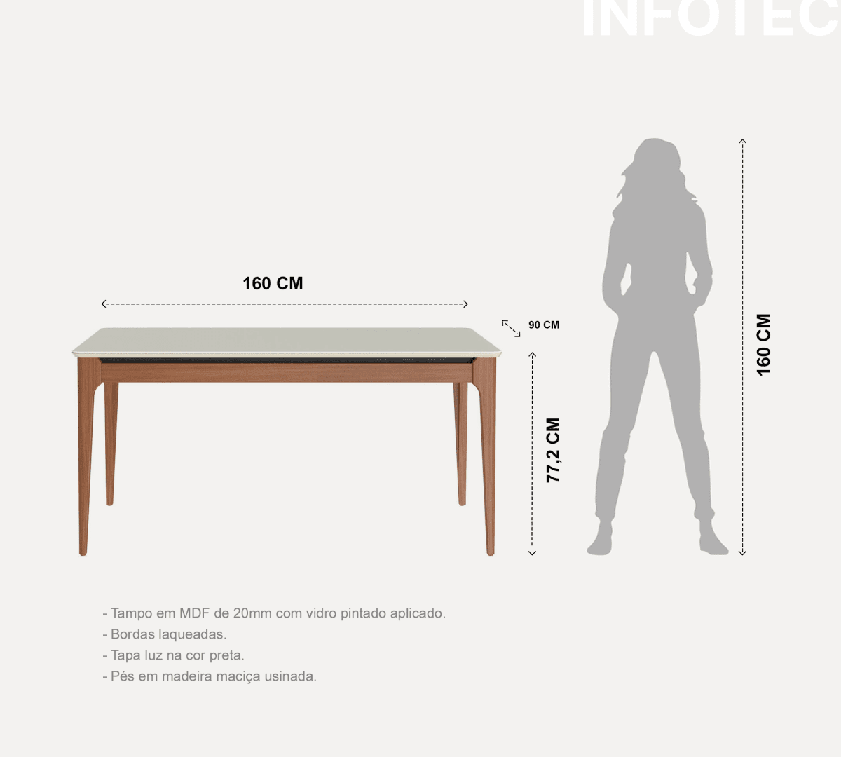 Mesa de Jantar Addar 160 cm - Natural c/ Vidro Off White - Província - Mesa de jantar