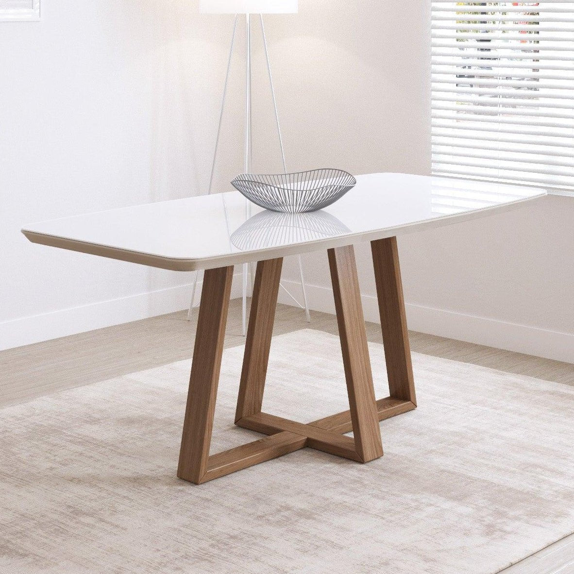 Mesa de Jantar Bennett c/ Vidro 180 cm - Natural c/ Vidro Off White - Província - Mesa de jantar