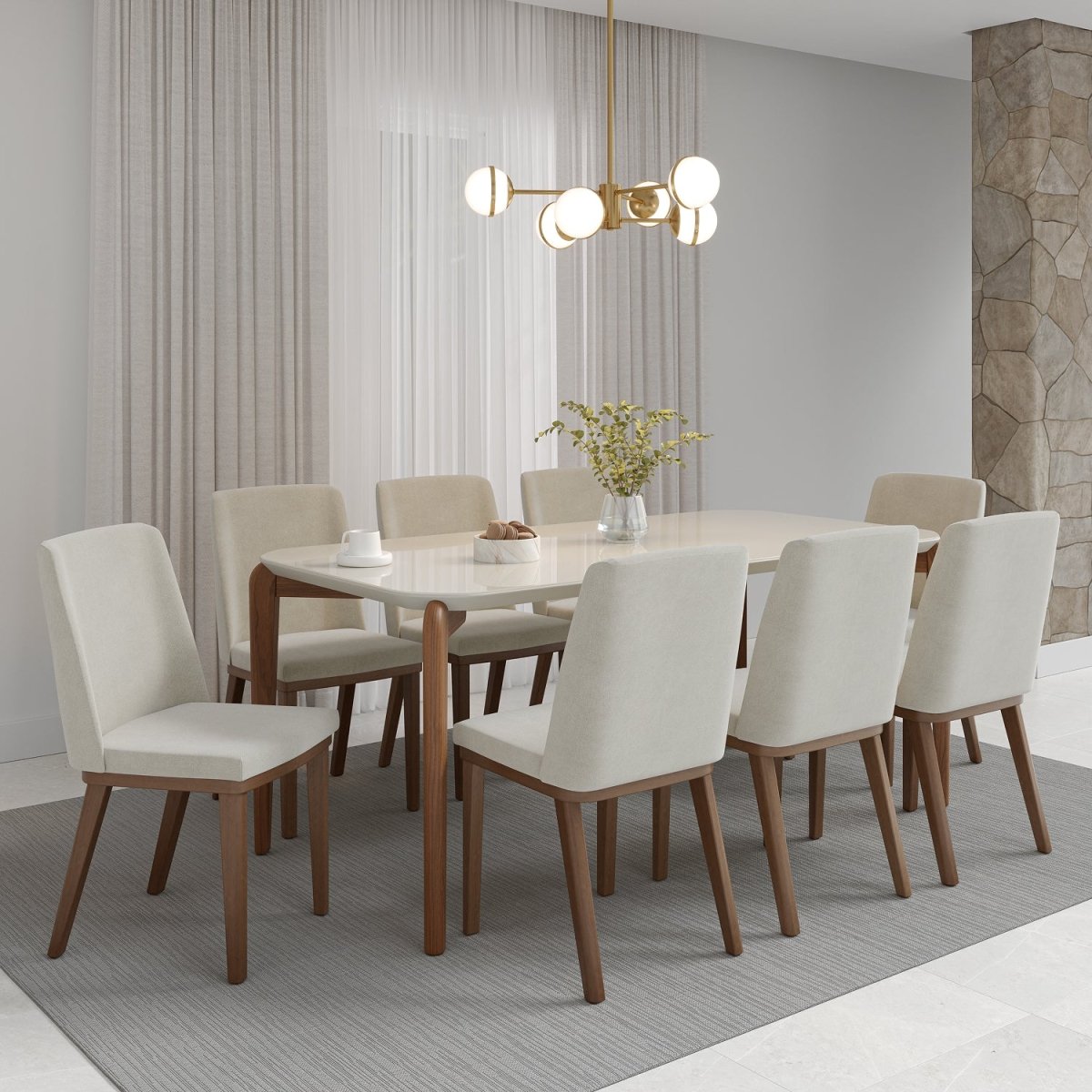 Mesa de Jantar Donatella para 6 lugares com vidro - Retangular 180cm - Província - Mesa de jantar