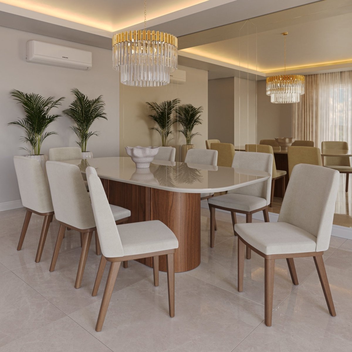 Mesa de Jantar Kalina 220 cm Retangular com Vidro - Província - Mesa de jantar