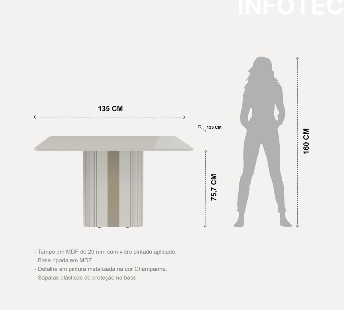 Mesa de Jantar Liege 135 - Off White Fosco - Província - Mesa de jantar