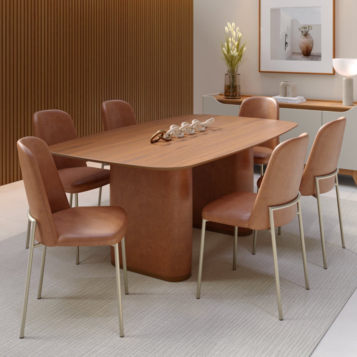 Mesa de Jantar Lintz 184 cm - Canela c/ PU Caramelo - Província - Mesa de jantar