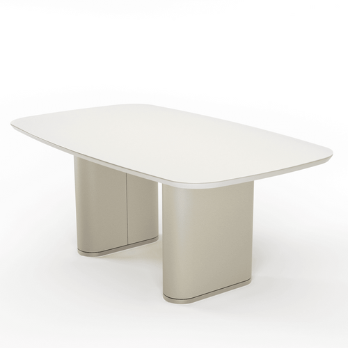 Mesa de Jantar Lintz 184 cm - Off White Fosco c/ PU Bege - Champanhe - Província - Mesa de jantar