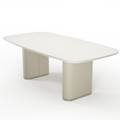 Mesa de Jantar Lintz 219 cm - Off White Fosco c/ PU Bege - Champanhe - Província - Mesa de jantar