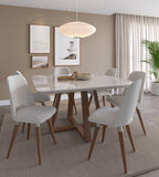 Mesa de Jantar Quadrada Bennett c/ Vidro 135 cm - Natural c/ Vidro Off White - Província - Mesa de jantar