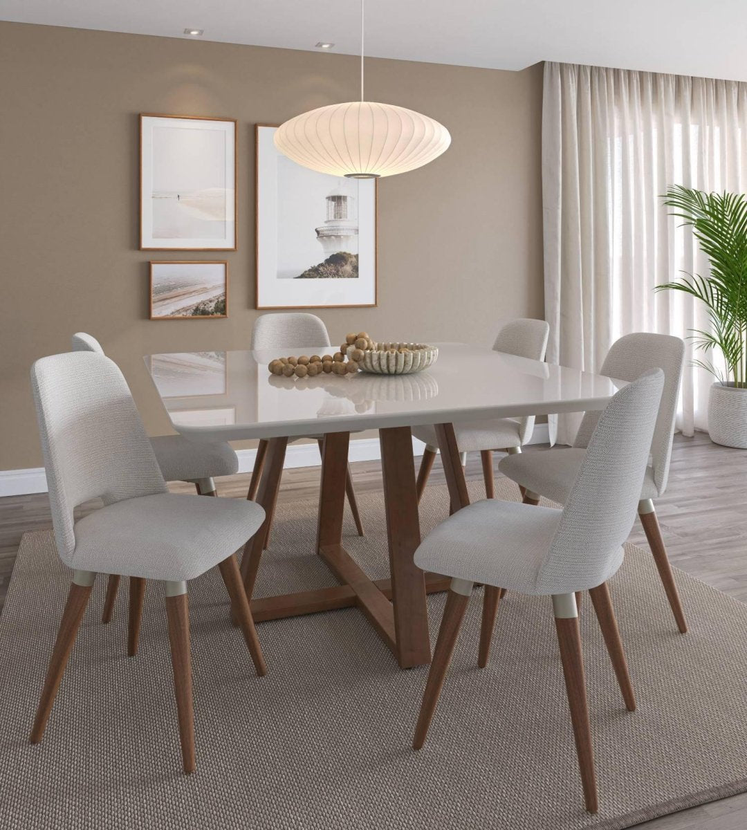 Mesa de Jantar Quadrada Bennett c/ Vidro 135 cm - Natural c/ Vidro Off White - Província - Mesa de jantar