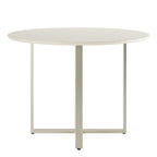 Mesa de Jantar Redonda com Vidro para 4 Lugares Arcádia 108cm Off - White Fosco com Champanhe - Província - Mesa de jantar