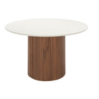 Mesa de Jantar Redonda com Vidro para 6 Lugares Kalina 135cm Off - White Fosco com Canella - Província - Mesa de jantar