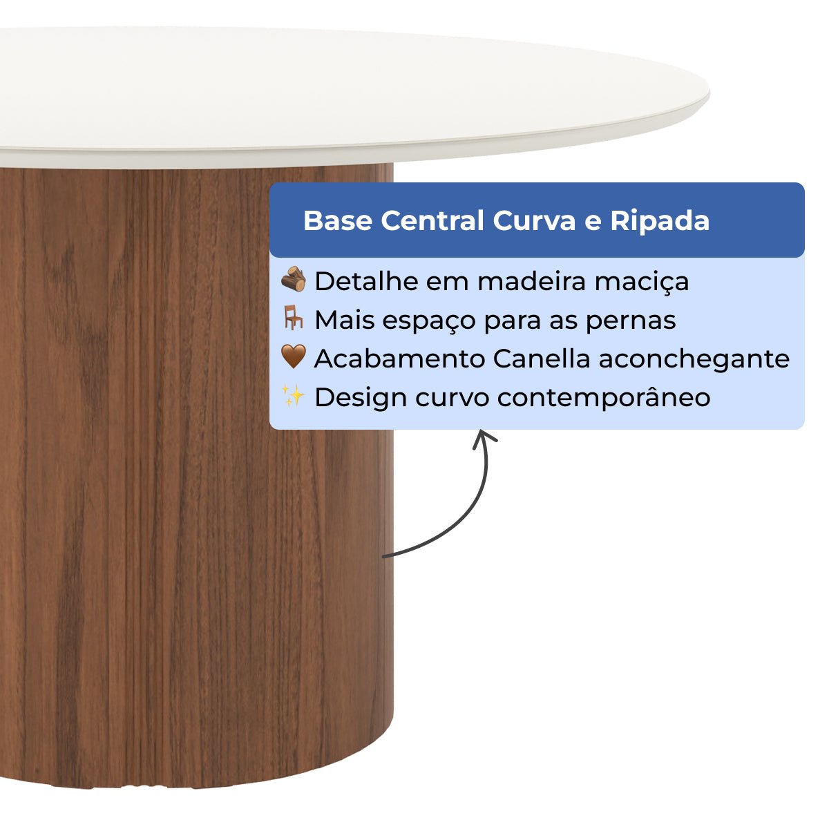 Mesa de Jantar Redonda com Vidro para 6 Lugares Kalina 135cm Off - White Fosco com Canella - Província - Mesa de jantar