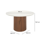 Mesa de Jantar Redonda com Vidro para 6 Lugares Kalina 135cm Off - White Fosco com Canella - Província - Mesa de jantar