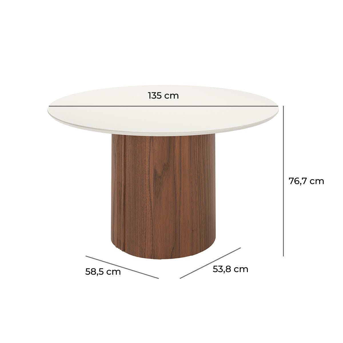 Mesa de Jantar Redonda com Vidro para 6 Lugares Kalina 135cm Off - White Fosco com Canella - Província - Mesa de jantar