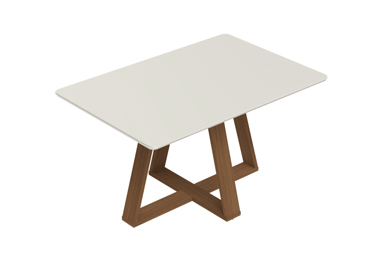 Mesa de Jantar Retangular com Vidro para 4 Lugares Avena 135cm Canella com Off - White Fosco - Província - Mesa de jantar