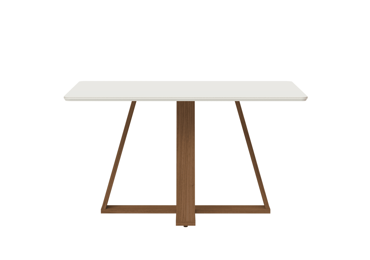 Mesa de Jantar Retangular com Vidro para 4 Lugares Avena 135cm Canella com Off - White Fosco - Província - Mesa de jantar