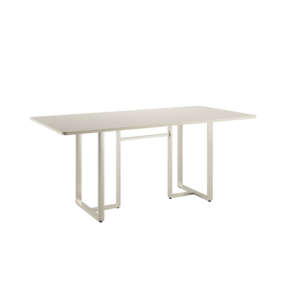 Mesa de Jantar Retangular com Vidro para 6 Lugares Arcádia 160cm Off - White Fosco com Champanhe - Província - Mesa de jantar