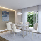 Mesa de Jantar Retangular com Vidro para 6 Lugares Arcádia 160cm Off - White Fosco com Champanhe - Província - Mesa de jantar