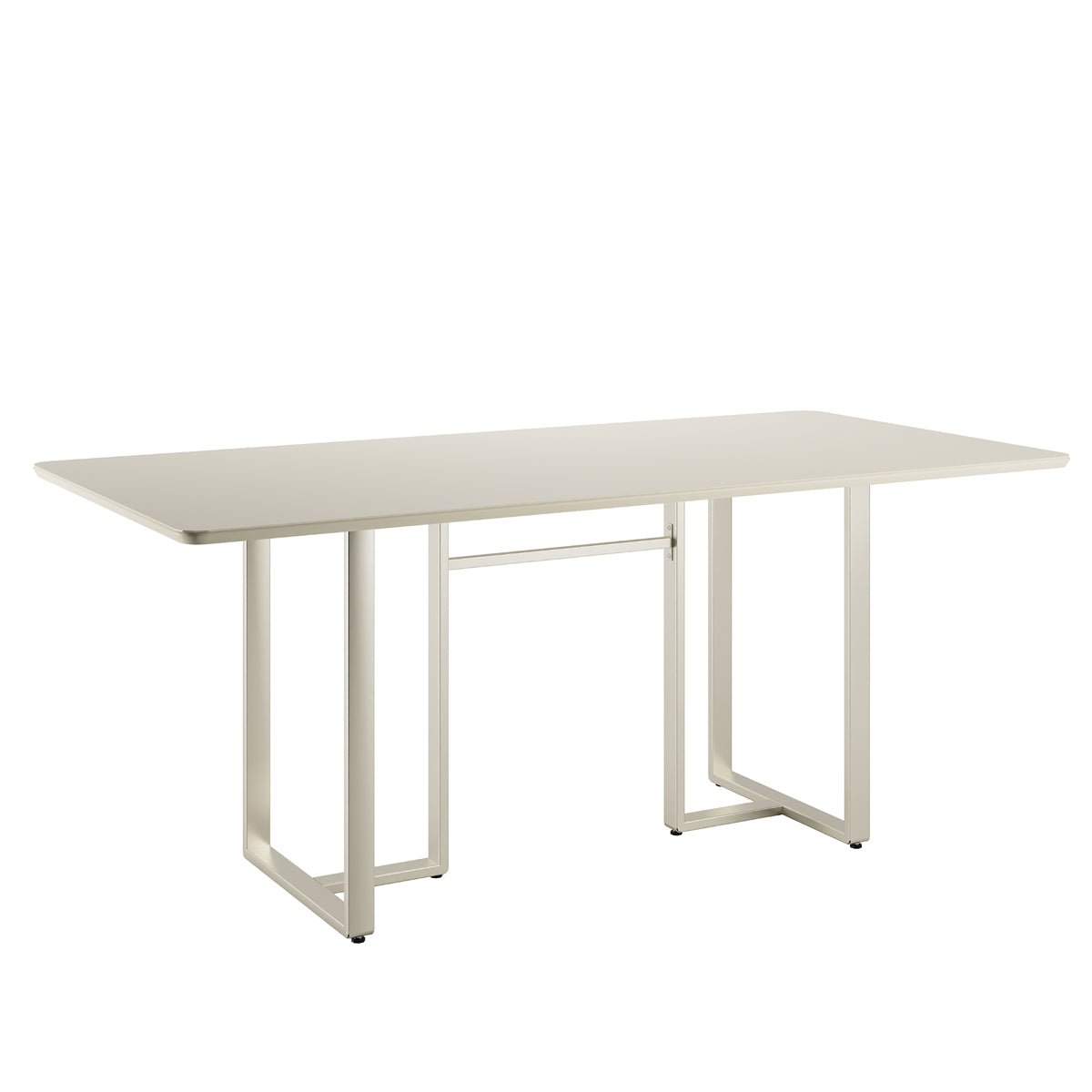 Mesa de Jantar Retangular com Vidro para 6 Lugares Arcádia 184cm Off - White Fosco com Champanhe - Província - Mesa de jantar