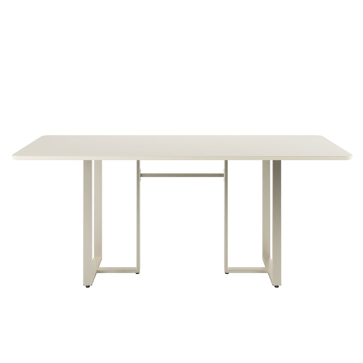 Mesa de Jantar Retangular com Vidro para 6 Lugares Arcádia 184cm Off - White Fosco com Champanhe - Província - Mesa de jantar