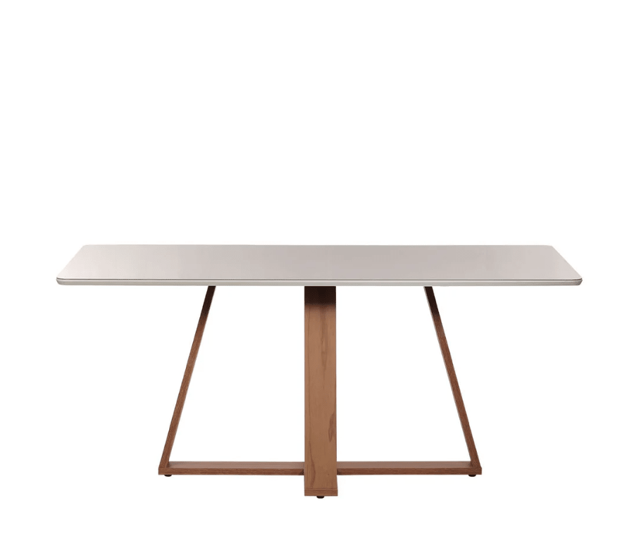 Mesa de Jantar Retangular com Vidro para 6 Lugares Avena 160cm Canella com Off - White Fosco - Província - Mesa de jantar