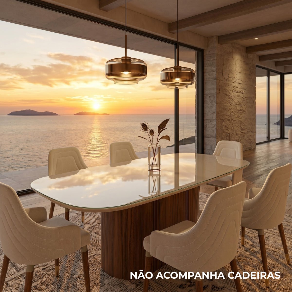 Mesa de Jantar Retangular com Vidro para 6 Lugares Kalina 184cm