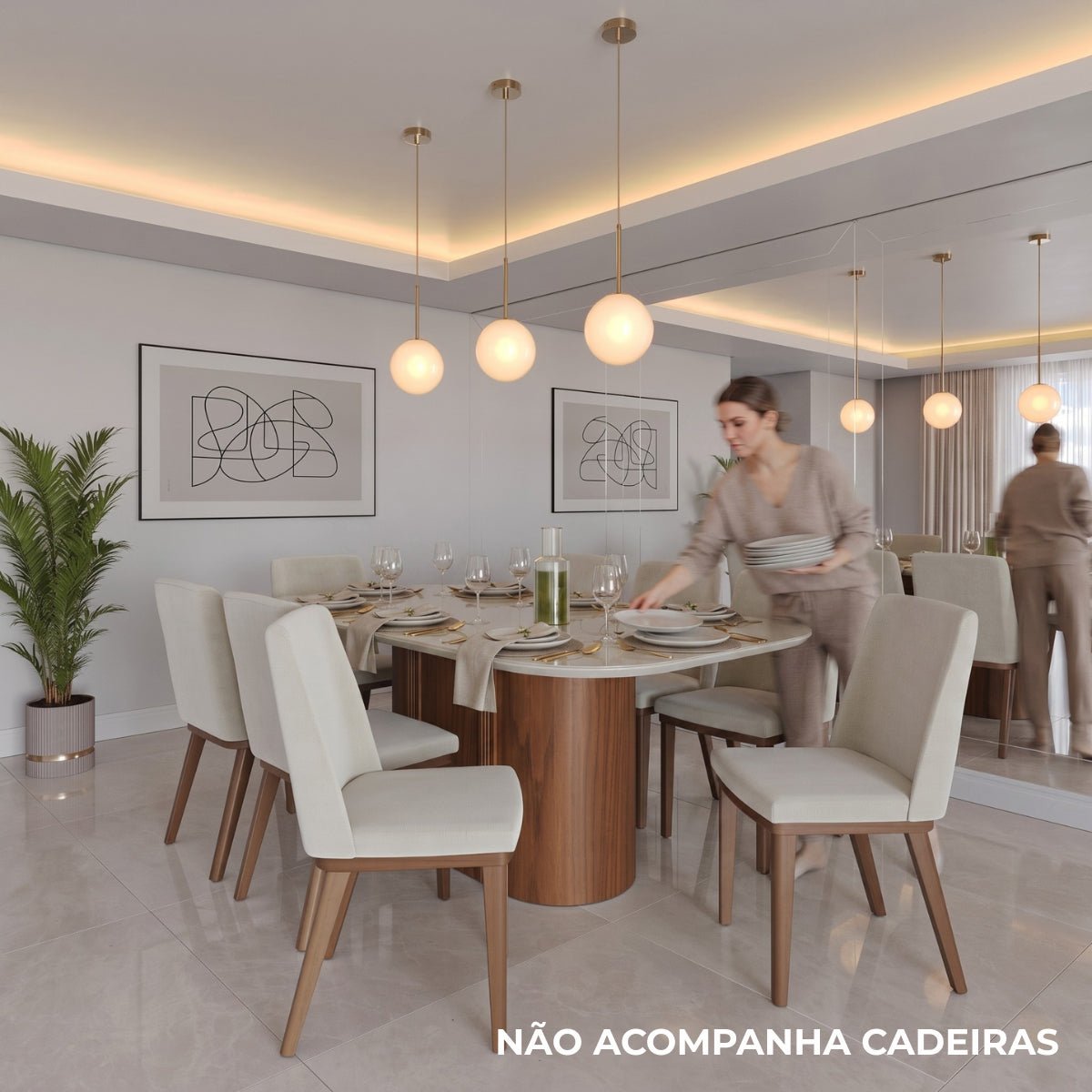 Mesa de Jantar Retangular com Vidro para 6 Lugares Kalina 184cm