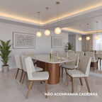 Mesa de Jantar Retangular com Vidro para 6 Lugares Kalina 184cm Off - White Fosco com Canella - Província - Mesa de jantar