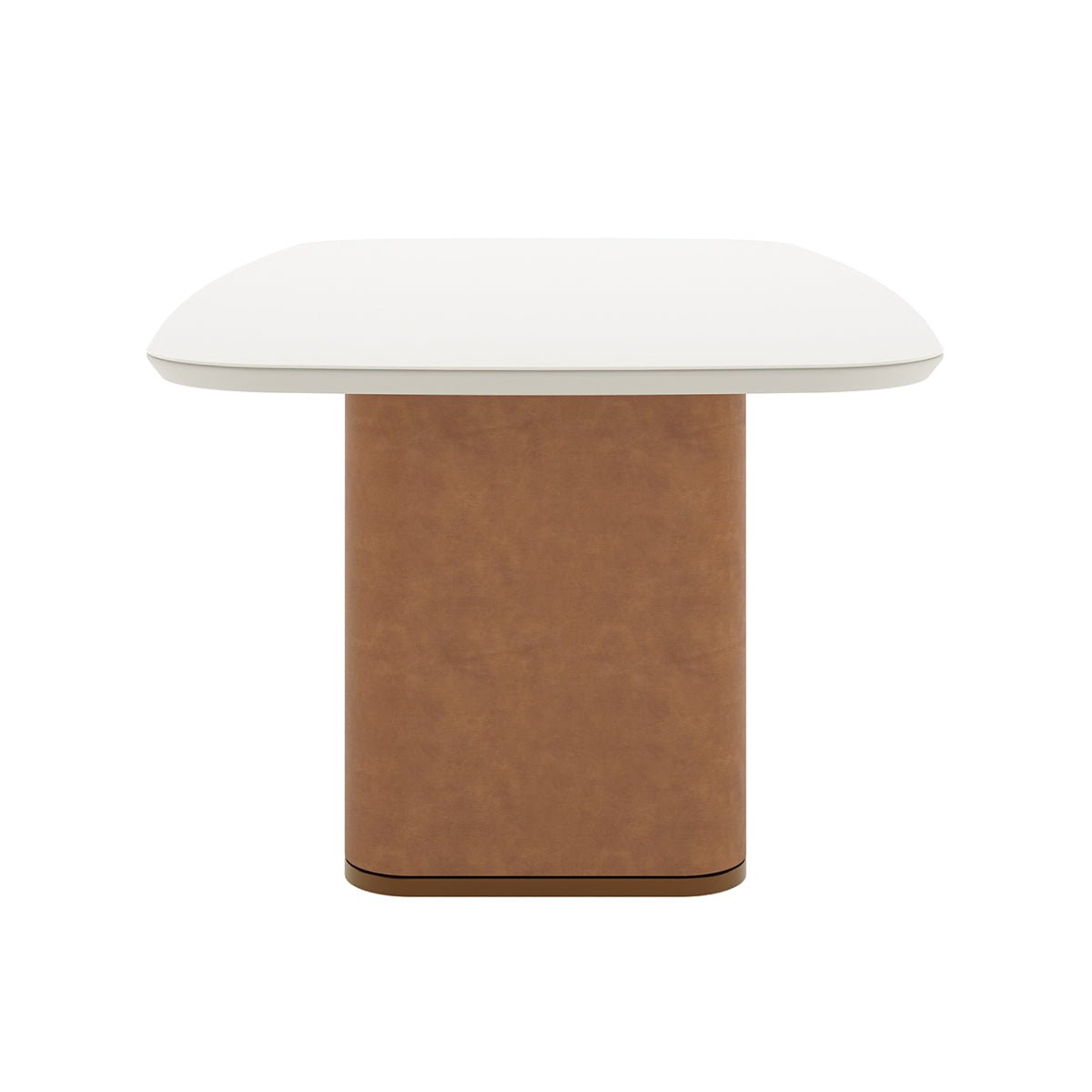 Mesa de Jantar Retangular com Vidro para 6 Lugares Lintz 184cm Off White Fosco com PU Caramelo e Canella - Província - Mesa de jantar