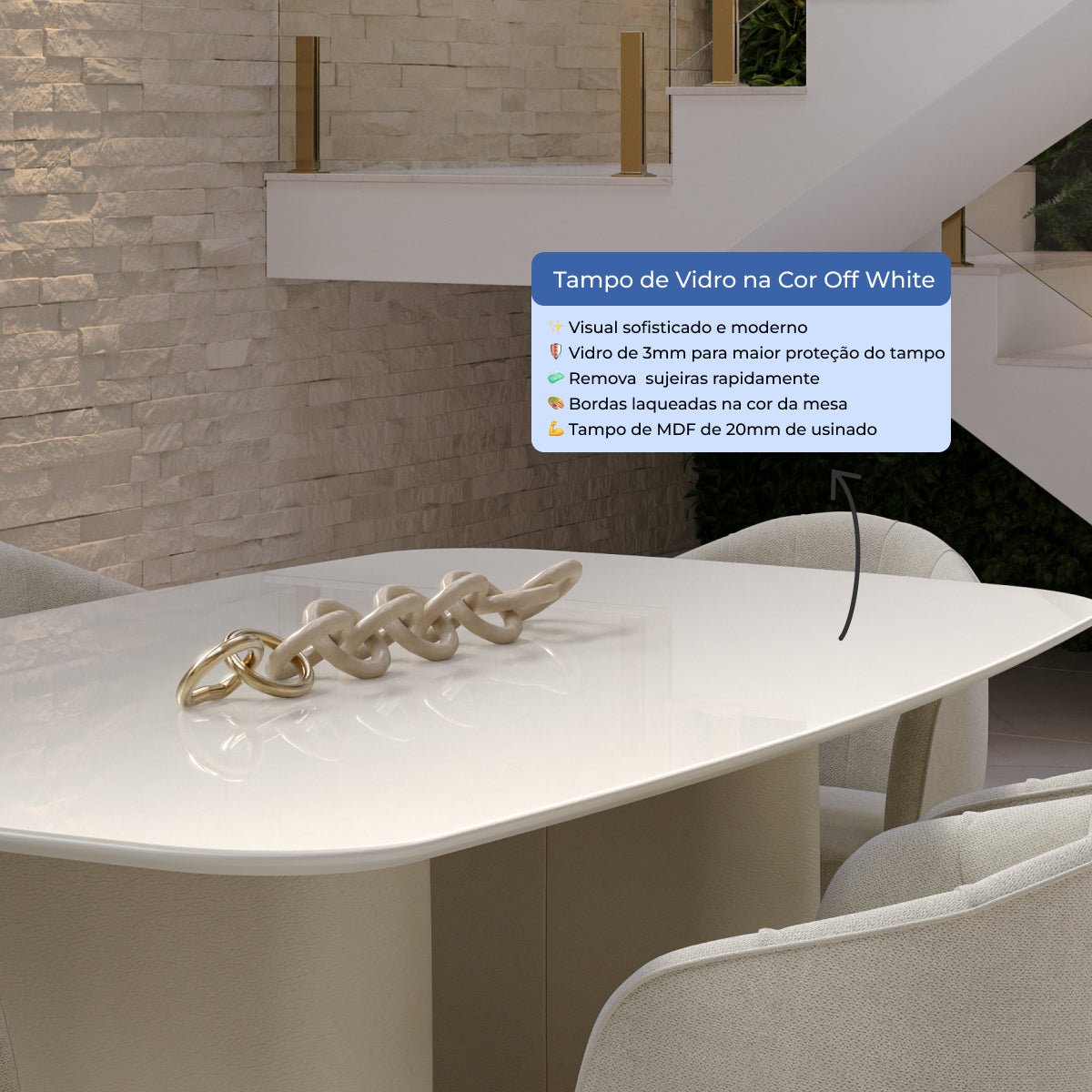 Mesa de Jantar Retangular com Vidro para 6 Lugares Lintz 184cm Off