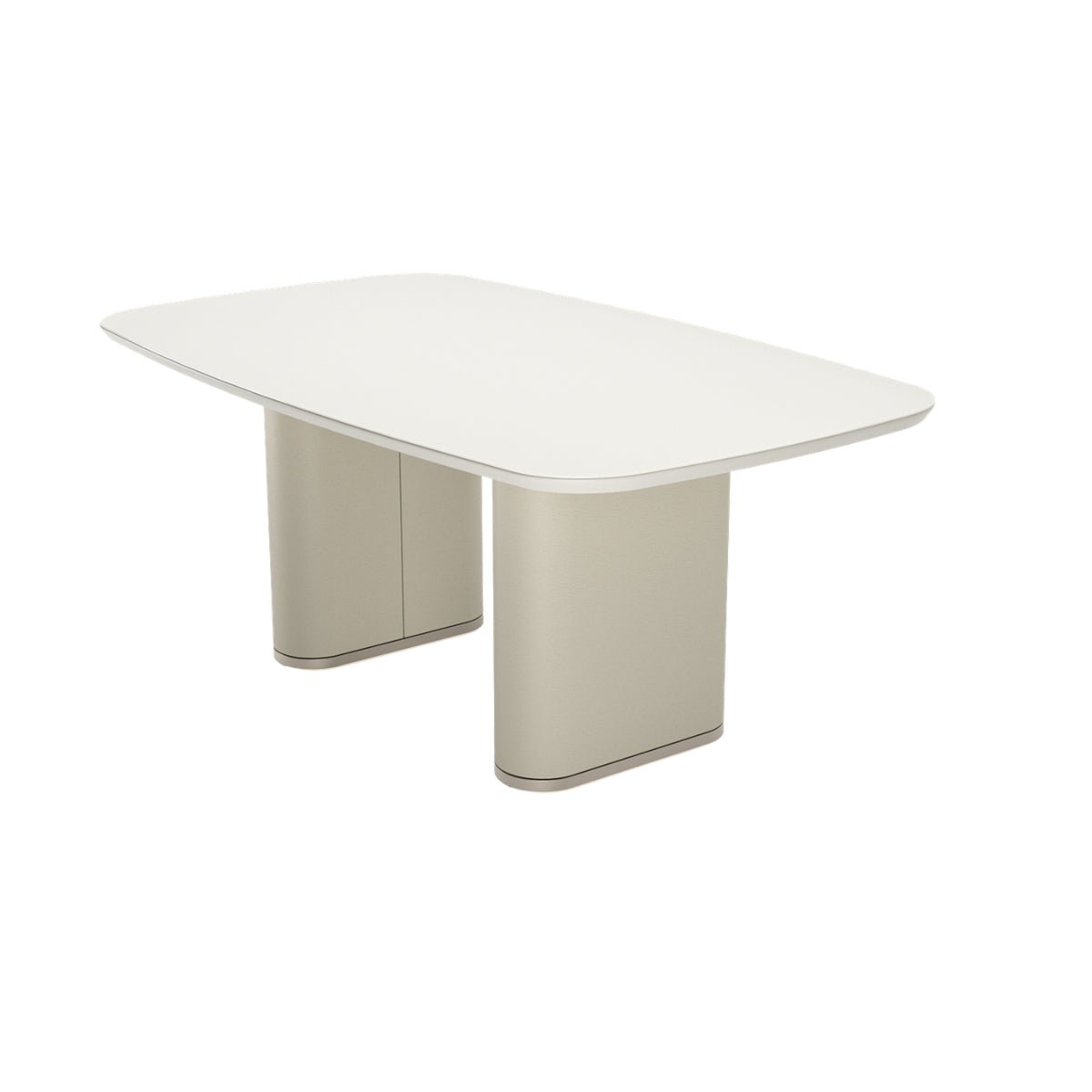 Mesa de Jantar Retangular com Vidro para 6 Lugares Lintz 184cm Off White Fosco com PU Off - White e Champanhe - Província - Mesa de jantar