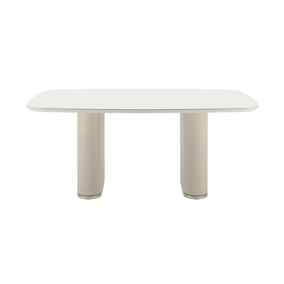 Mesa de Jantar Retangular com Vidro para 6 Lugares Lintz 184cm Off White Fosco com PU Off - White e Champanhe - Província - Mesa de jantar