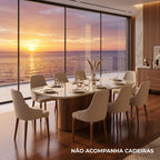 Mesa de Jantar Retangular com Vidro para 8 Lugares Kalina 220cm Off - White Fosco com Canella - Província - Mesa de jantar