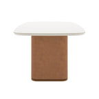 Mesa de Jantar Retangular com Vidro para 8 Lugares Lintz 219cm Off White Fosco com PU Caramelo e Canella - Província - Mesa de jantar