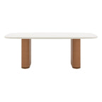 Mesa de Jantar Retangular com Vidro para 8 Lugares Lintz 219cm Off White Fosco com PU Caramelo e Canella - Província - Mesa de jantar