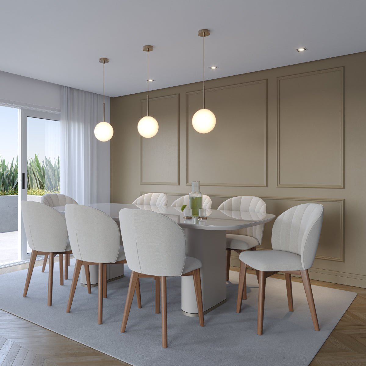 Mesa de Jantar Retangular com Vidro para 8 Lugares Lintz 219cm Off