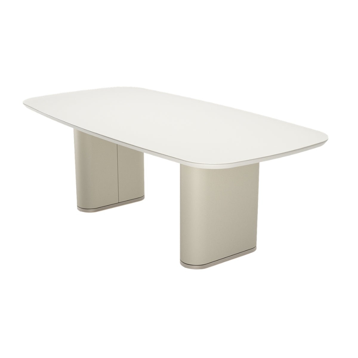 Mesa de Jantar Retangular com Vidro para 8 Lugares Lintz 219cm Off White Fosco com PU Off - White e Champanhe - Província - Mesa de jantar