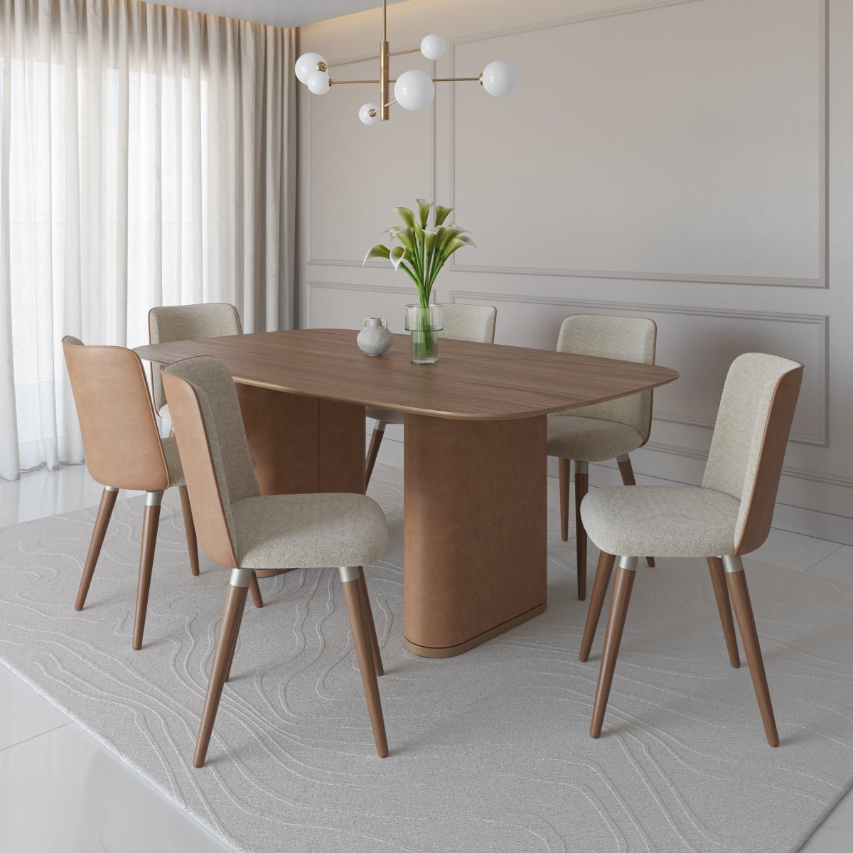 Mesa de Jantar Retangular para 6 Lugares Lintz 184cm Canella com PU Caramelo - Província - Mesa de jantar