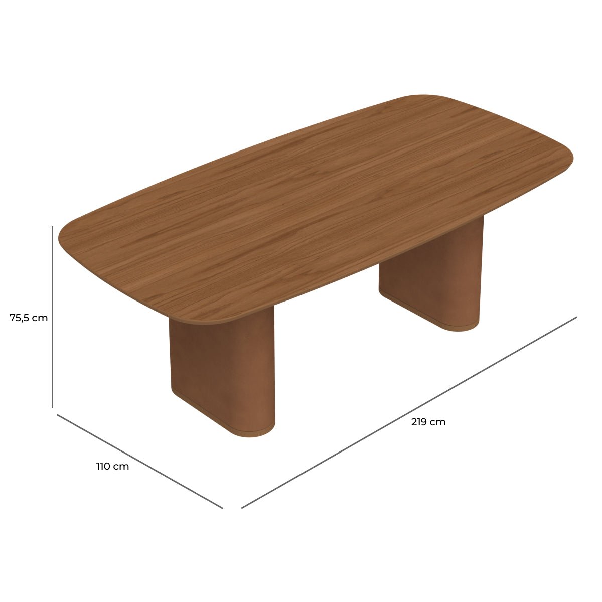 Mesa de Jantar Retangular para 8 Lugares Lintz 219cm Canella com PU Caramelo - Província - Mesa de jantar
