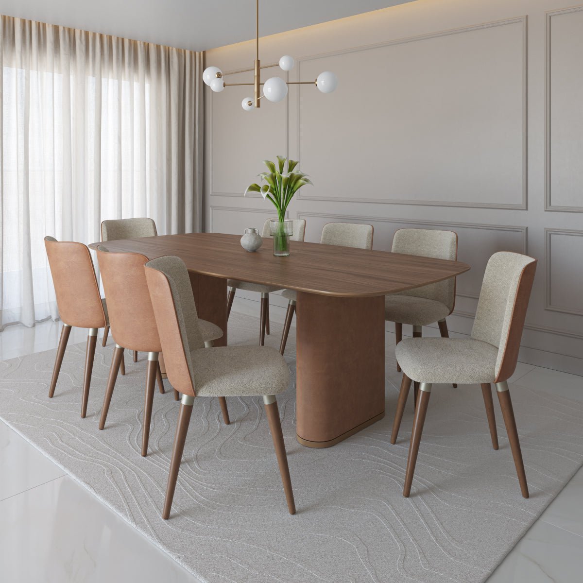 Mesa de Jantar Retangular para 8 Lugares Lintz 219cm Canella com PU Caramelo - Província - Mesa de jantar