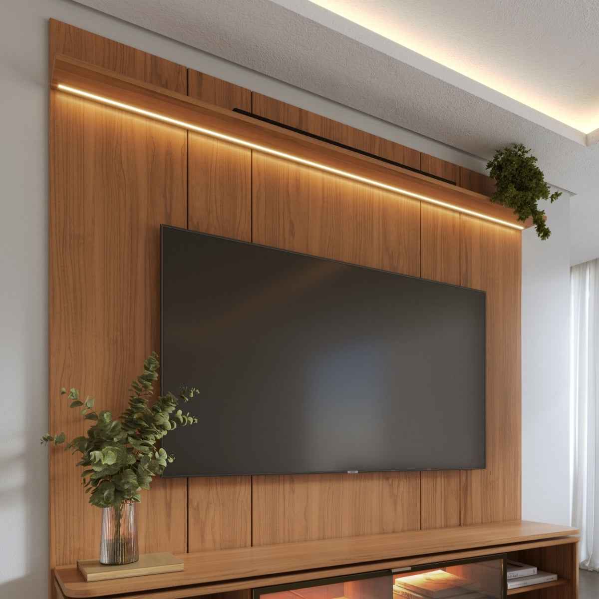 Painel para TV até 85 Polegadas com Prateleira e LED 100% MDF Neon Float 215cm - Província - Painel para TV