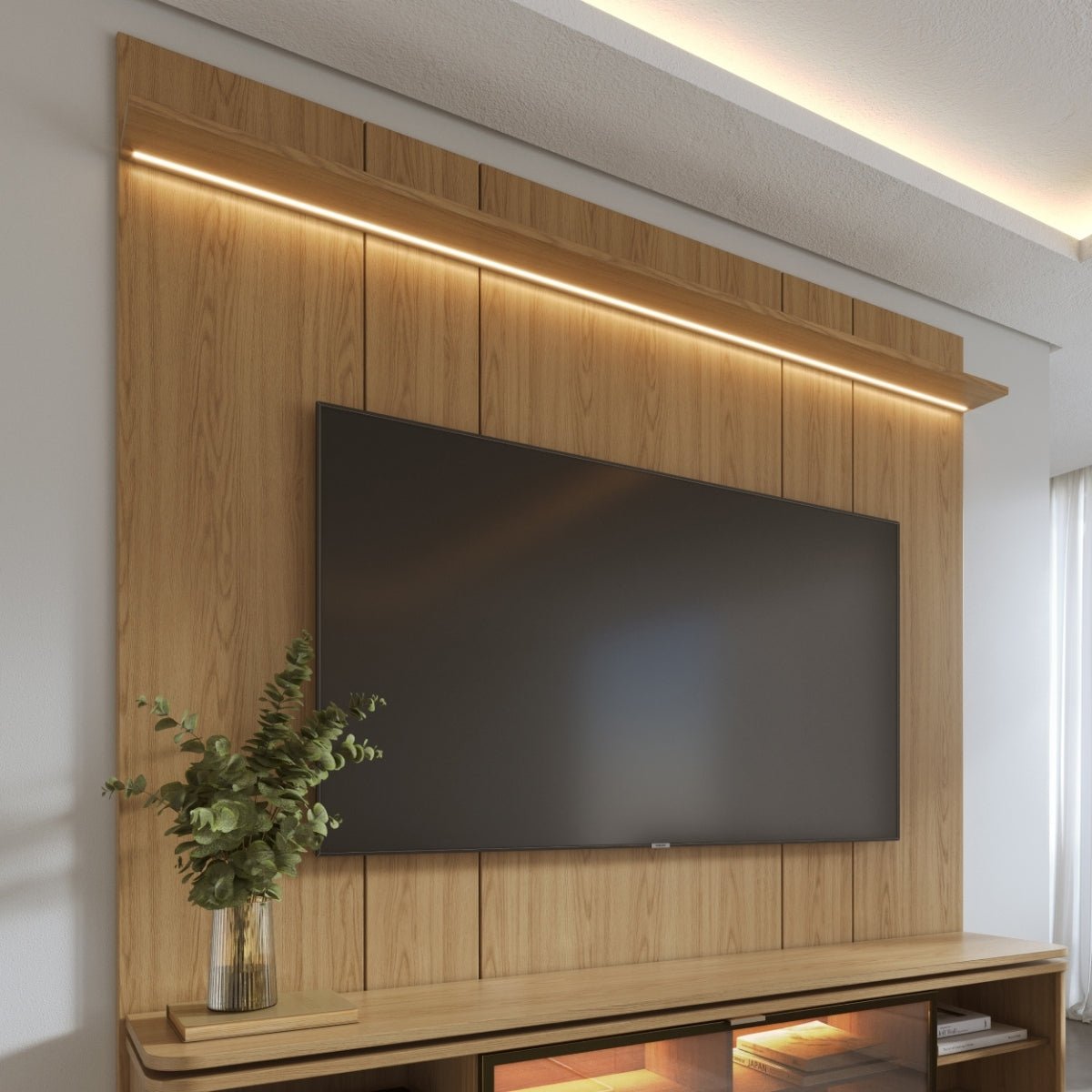 Painel para TV até 85 Polegadas com Prateleira e LED 100% MDF Neon Float 215cm - Província - Painel para TV