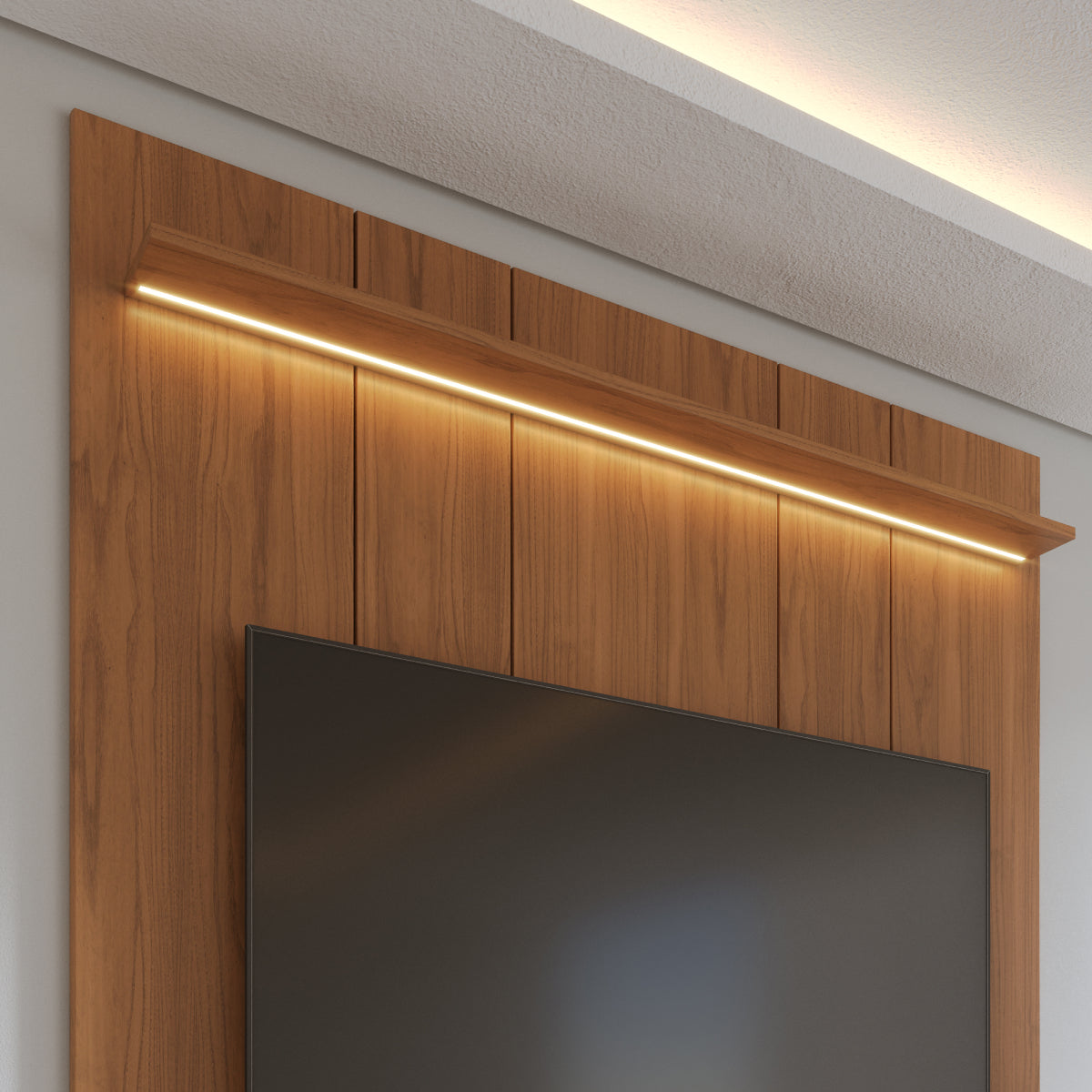 Rack com Painel para TV até 75 Polegadas Vidro Reflecta 100% MDF com Led Lincoln Float 178cm
