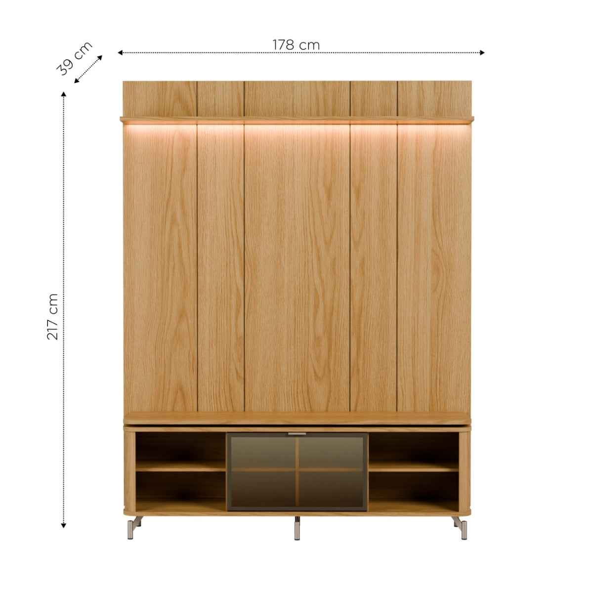 Rack com Painel para TV até 75 Polegadas Vidro Reflecta 100% MDF com Led Lincoln Float 178cm - Província - Rack com painel