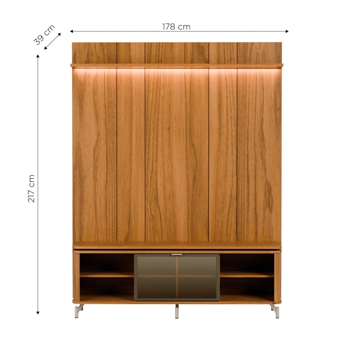 Rack com Painel para TV até 75 Polegadas Vidro Reflecta 100% MDF com Led Lincoln Float 178cm - Província - Rack com painel