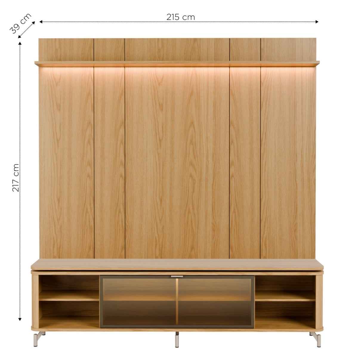 Rack com Painel para TV até 75 Polegadas Vidro Reflecta 100% MDF com Led Lincoln Float 215cm - Província - Rack com painel