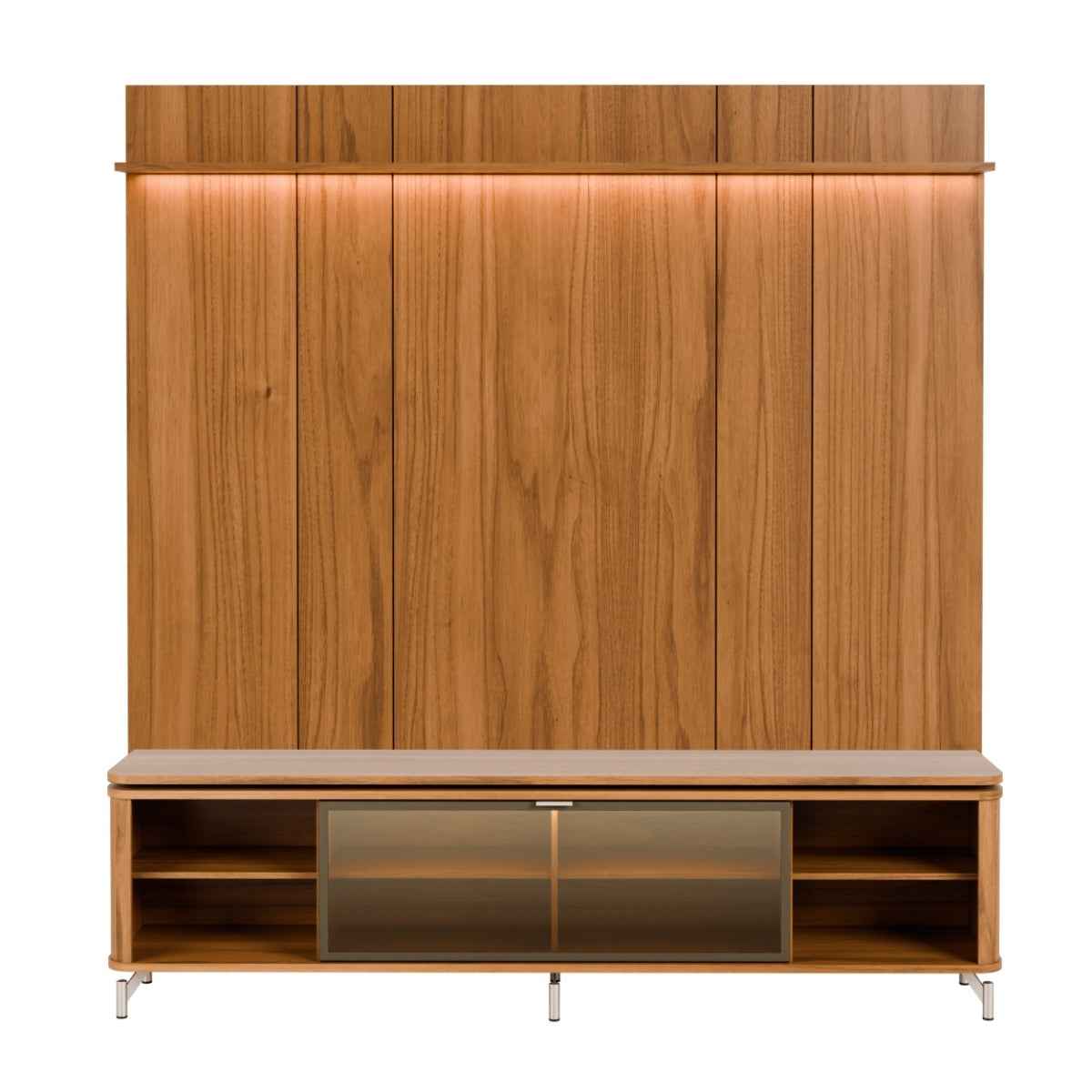 Rack com Painel para TV até 75 Polegadas Vidro Reflecta 100% MDF com Led Lincoln Float 215cm - Província - Rack com painel