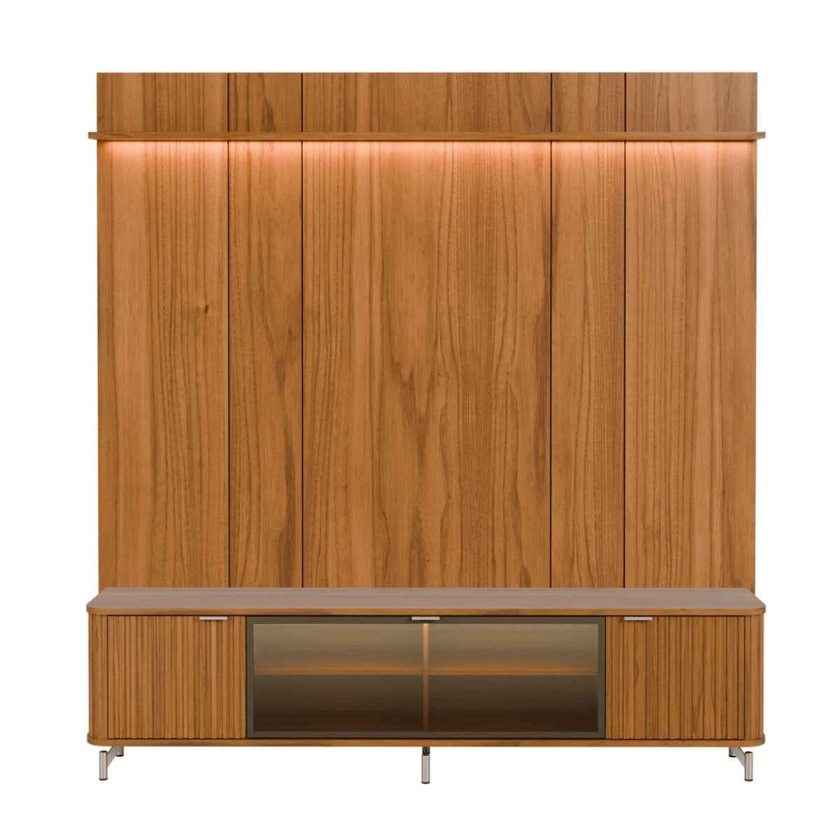 Rack com Painel para TV até 75 Polegadas Vidro Reflecta 100% MDF com Led Neon Float 215cm - Província - Rack com painel