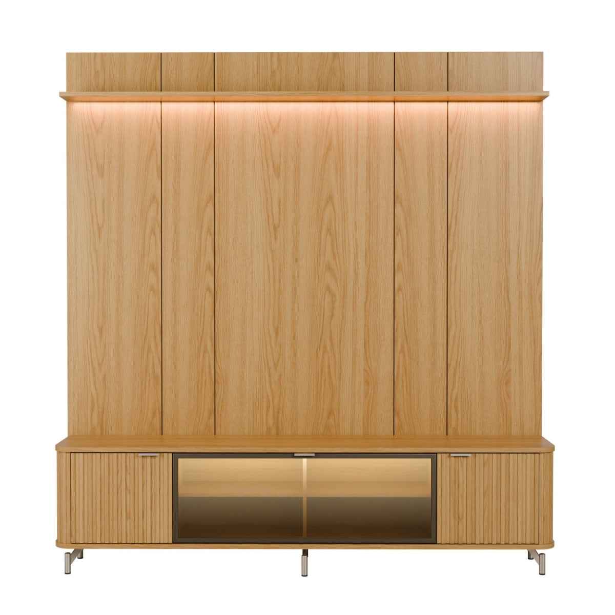 Rack com Painel para TV até 75 Polegadas Vidro Reflecta 100% MDF com Led Neon Float 215cm - Província - Rack com painel