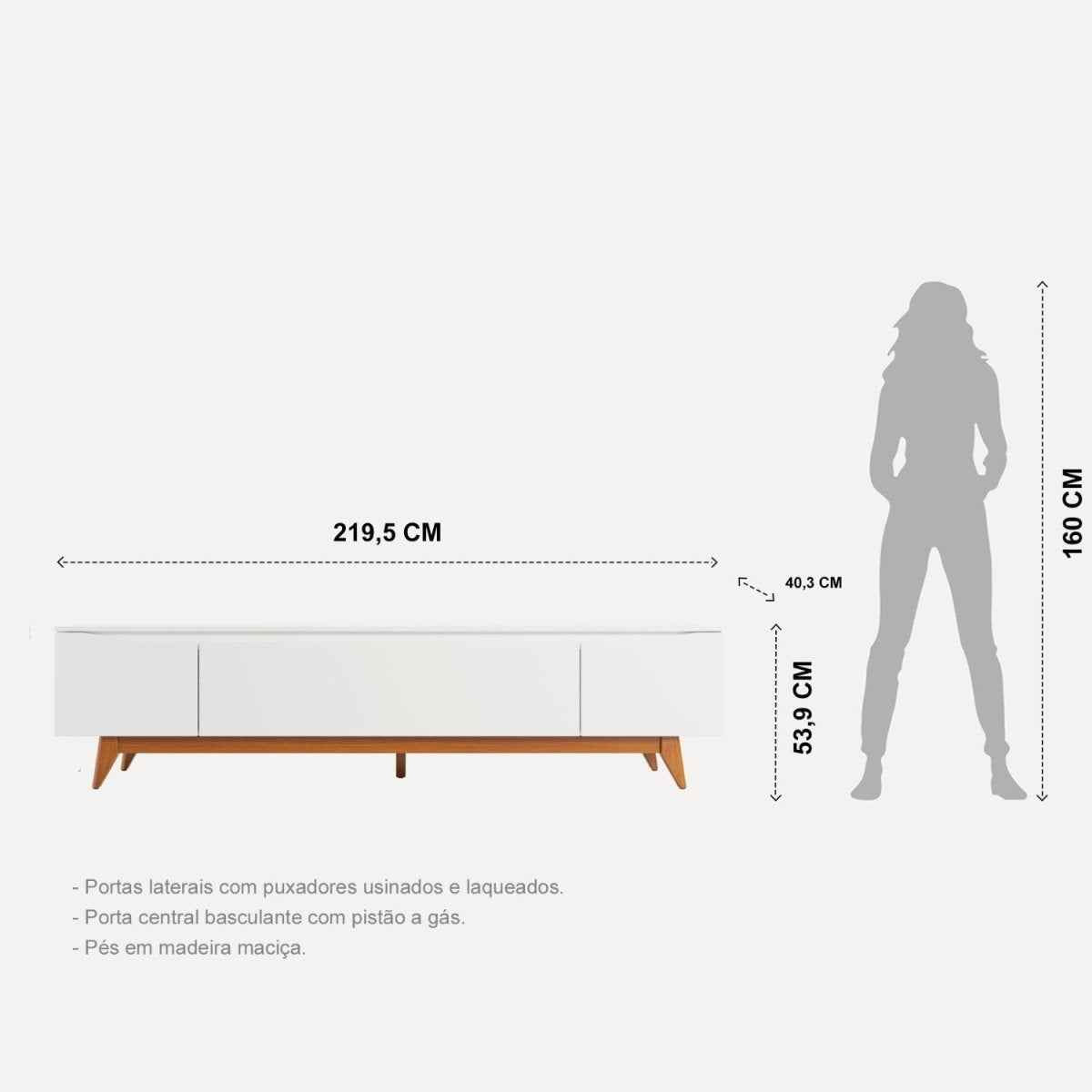 Rack com Painel para TV até 75 Polegadas MDF 220cm Pés em Madeira Maciça Flynt Oslo